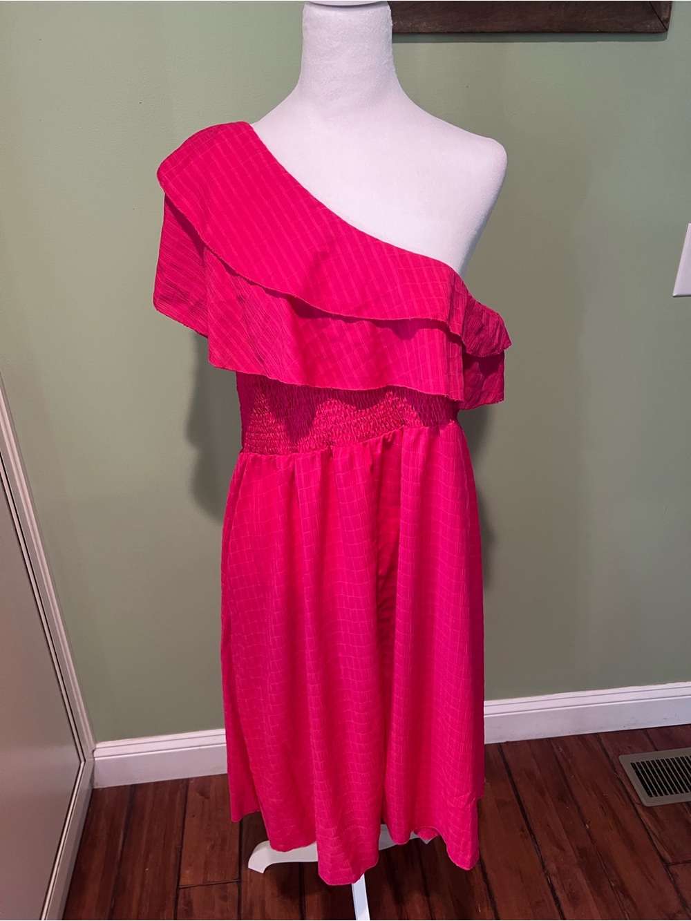 SHEIN One-Shoulder Ruffle Midi Dress - Hot Pink